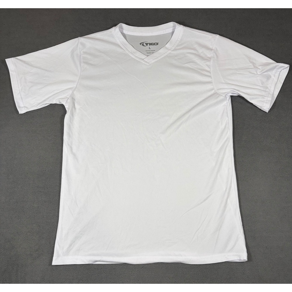 TKO V-Neck T-Shirt Mens Large White Performance Activewear Short Sleeve